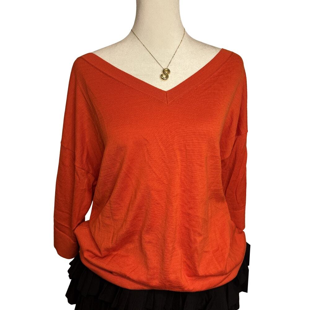 COS Silk Cotton Knit Sweater Burnt Orange V Neck Dolman Sleeve Size M